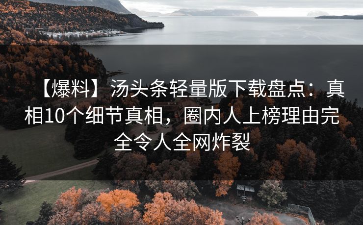 【爆料】汤头条轻量版下载盘点：真相10个细节真相，圈内人上榜理由完全令人全网炸裂